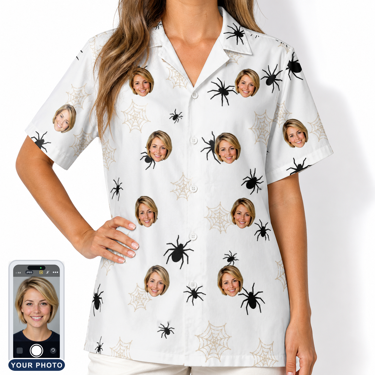 Women's Midnight Webbing Custom Face Hawaiian Shirt