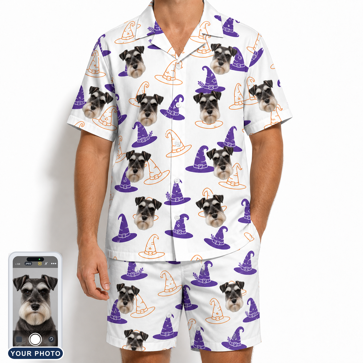 Men's Cauldron Crowns Custom Dog Face Shirt & Shorts Set