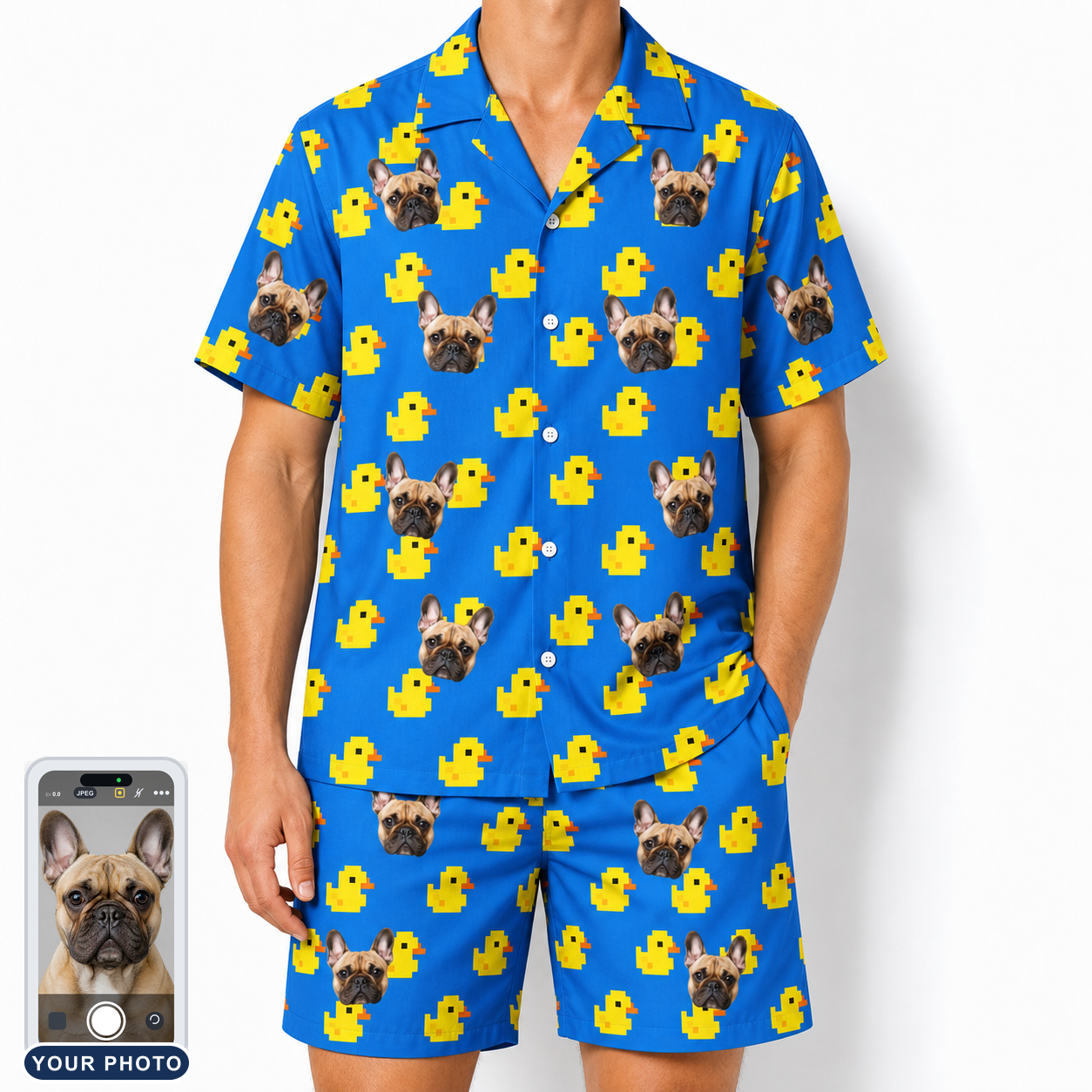 Men's Bark Bath Custom Dog Face Shirt & Shorts Set