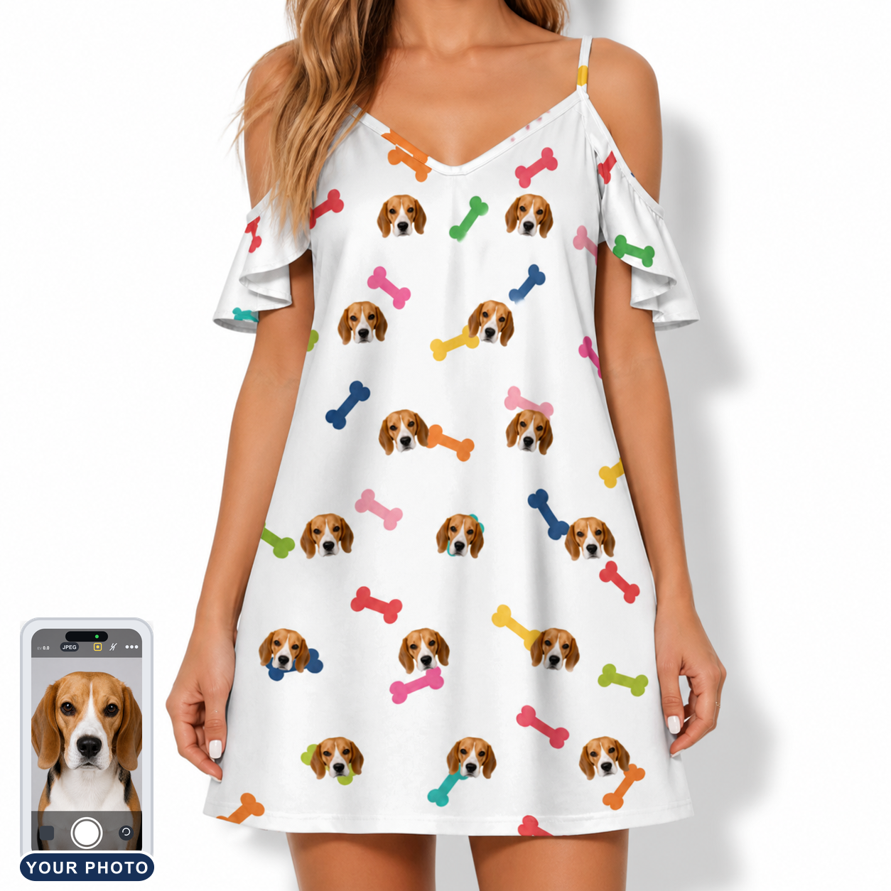 Women's Gnawvana Grove Custom Dog Face Off-Shoulder Dress