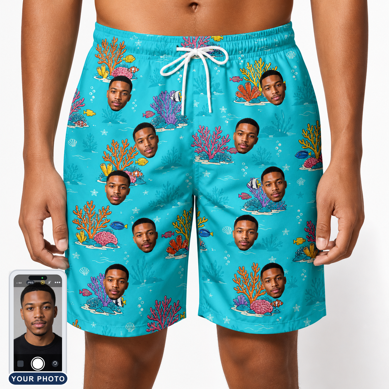 Men's Anemone Amour Custom Face Beach Shorts