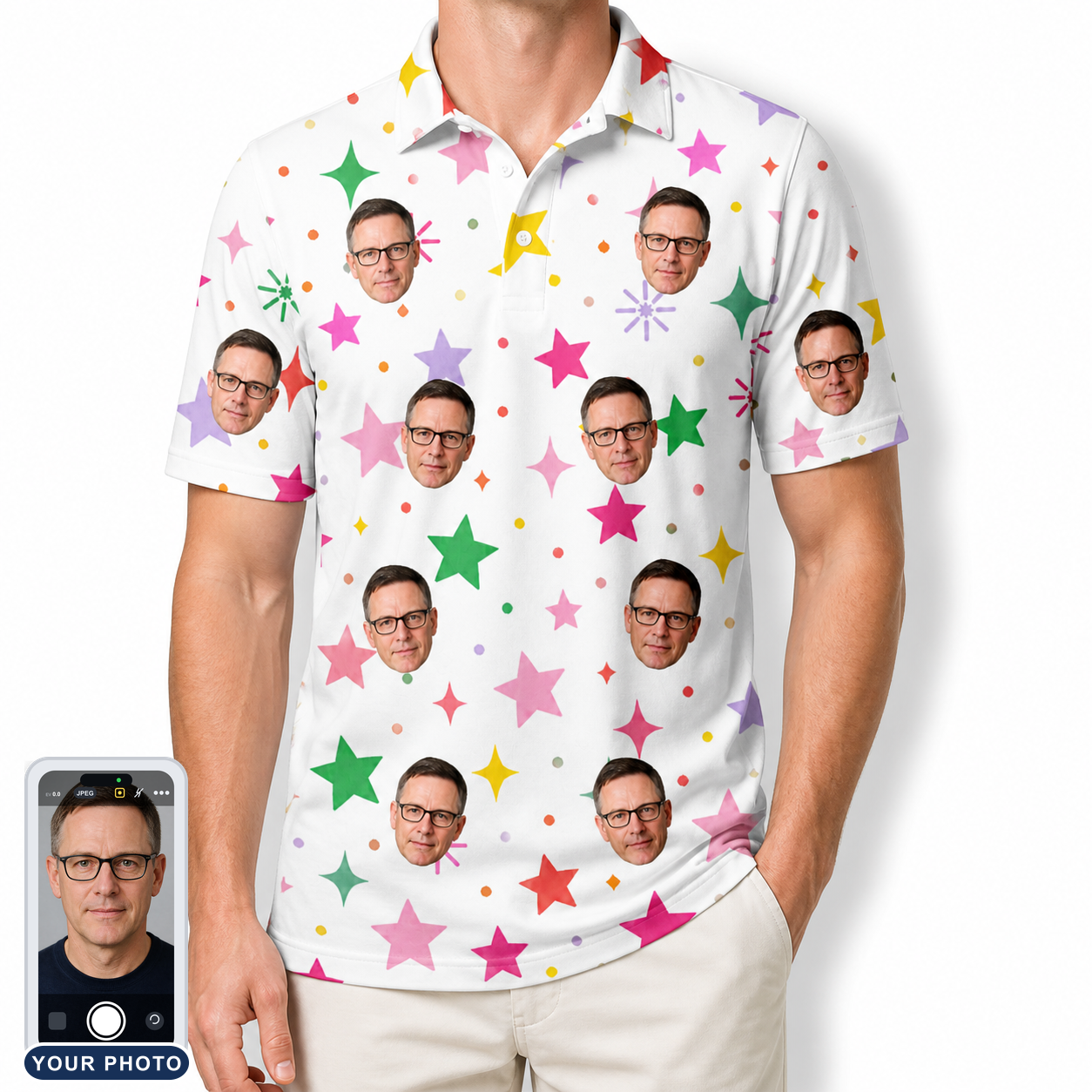 Men's Confetti Comets Custom Face Polo Shirt