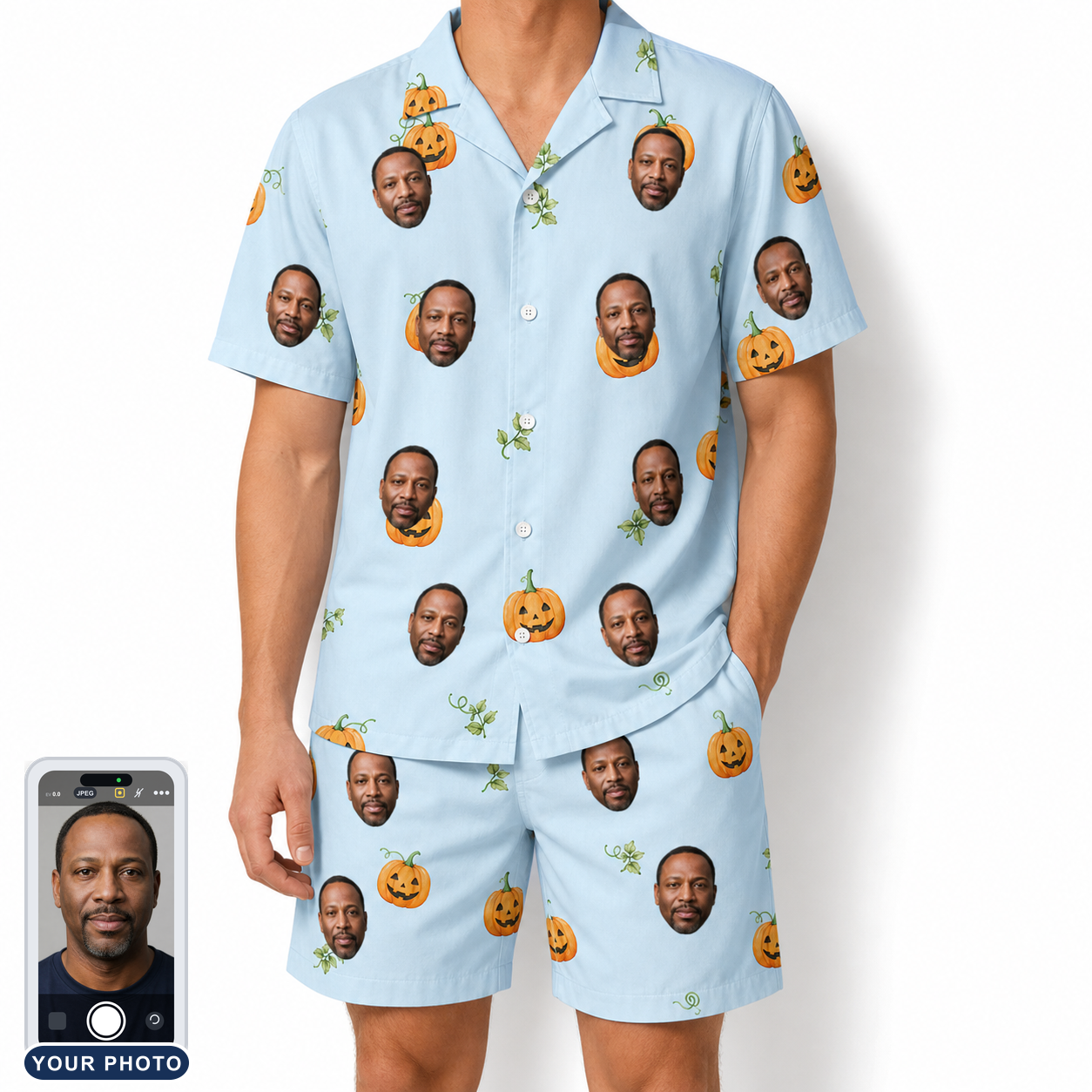 Men's Toothy Torchlight Custom Face Shirt & Shorts Set