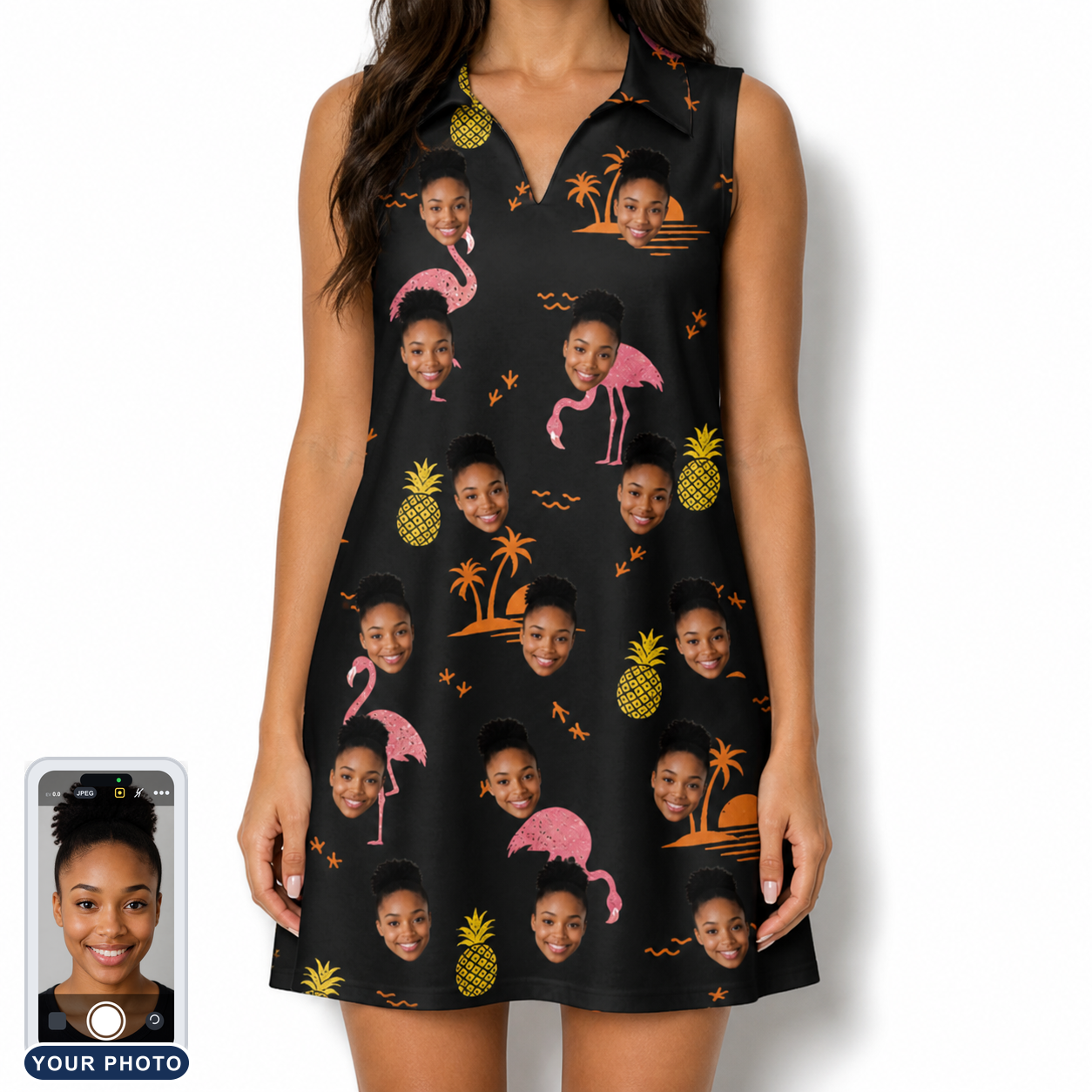 Women's Flocktail Hour Custom Face V-Neck Dress