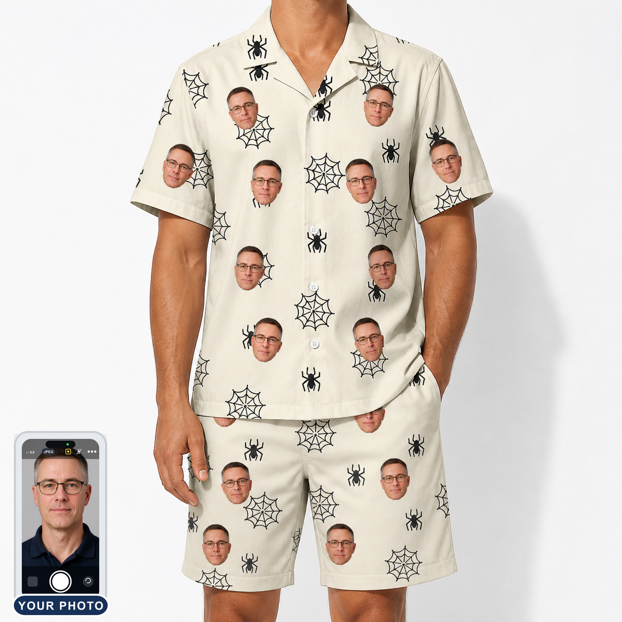 Men's Spooky Spinners Custom Face Shirt & Shorts Set