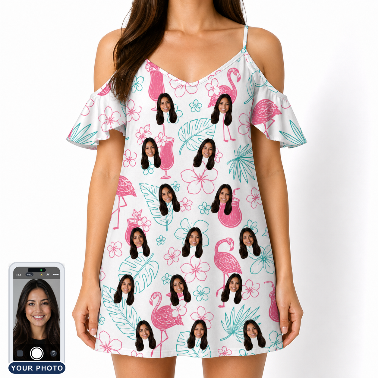 Women's Pink Pours Custom Face Off-Shoulder Dress