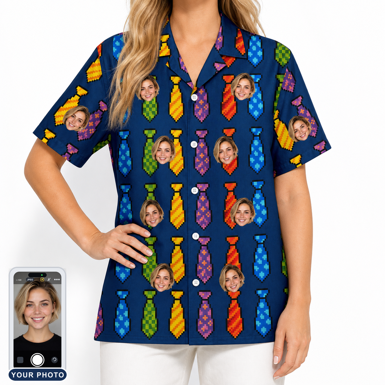 Women's Necktie Nostalgia Custom Face Hawaiian Shirt