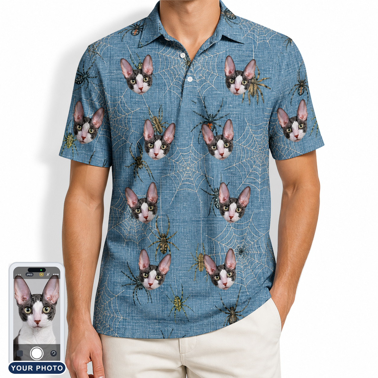Men's Scuttle Sideshow Custom Cat Face Polo Shirt