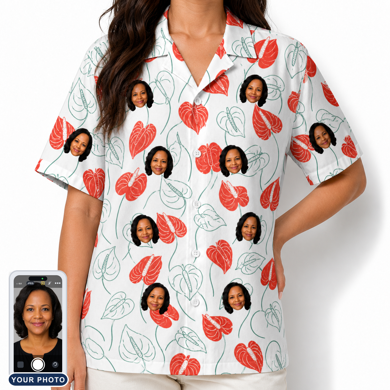 Women's Heartleaf Heat Custom Face Hawaiian Shirt
