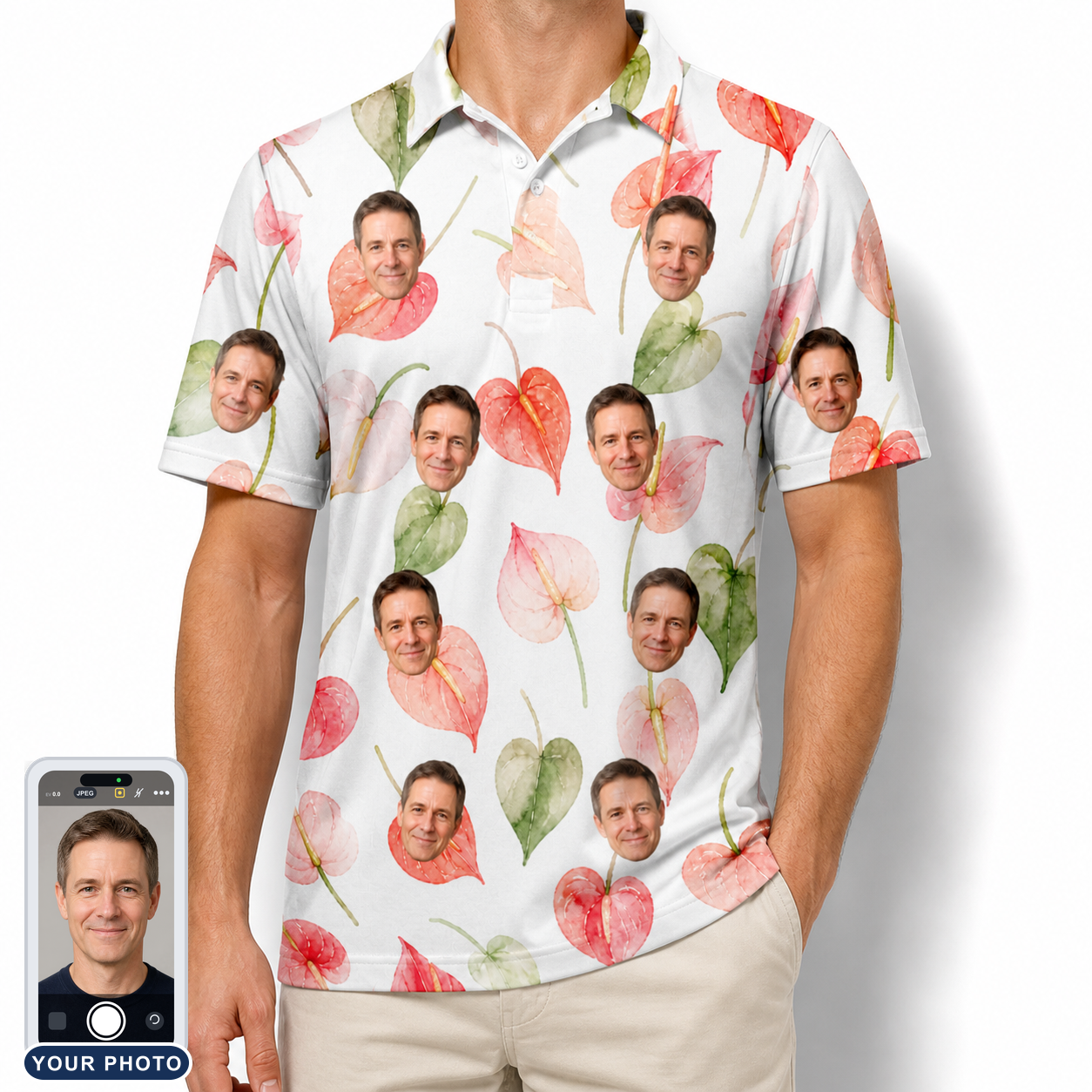 Men's Anthurium Antics Custom Face Polo Shirt