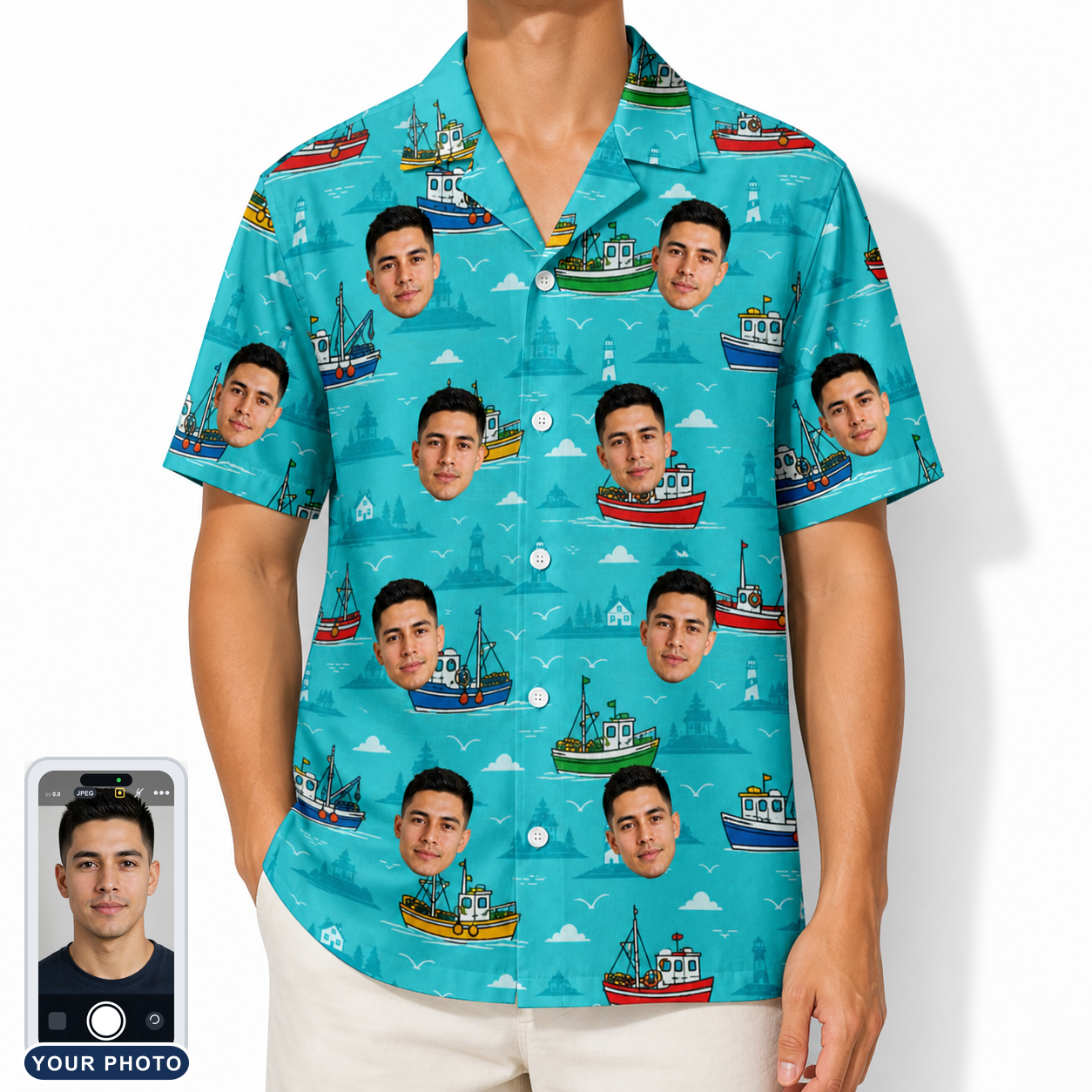 Men's Skiff Happens Custom Face Hawaiian Shirt
