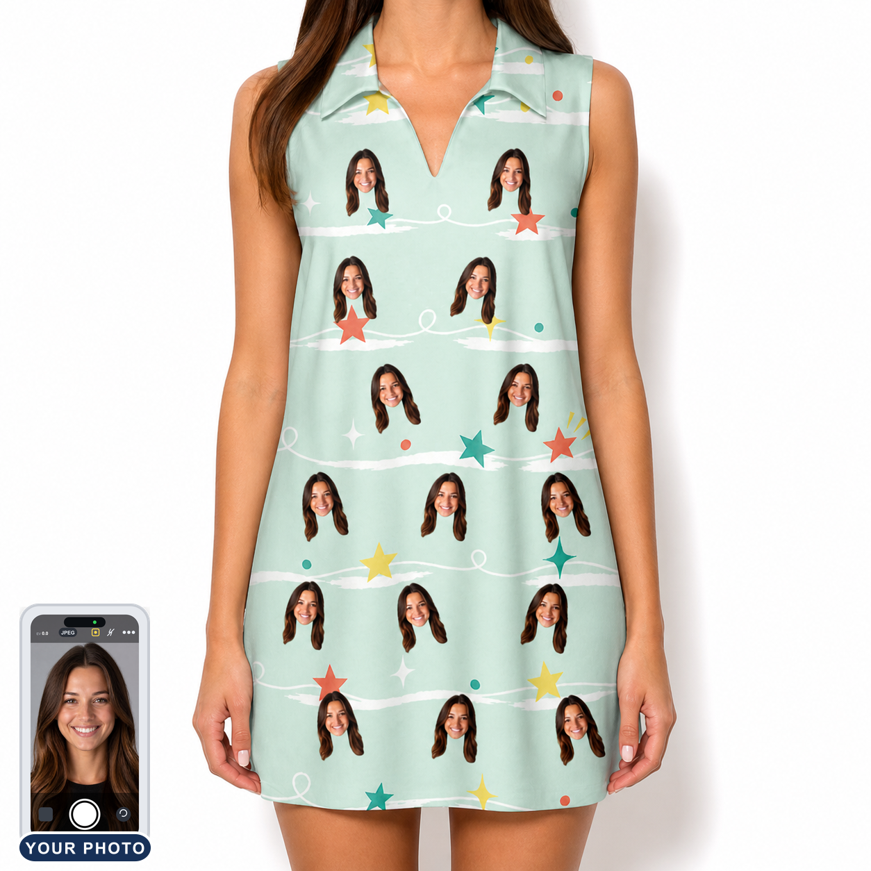 Women's Birthday Bling Custom Face V-Neck Dress