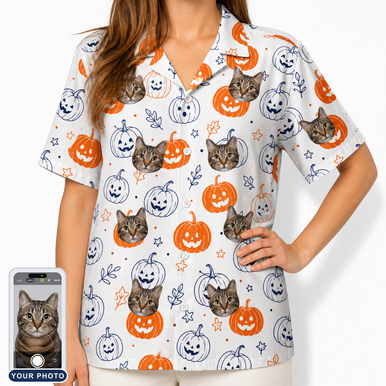 Women's Jack O'Jitters Custom Cat Face Hawaiian Shirt