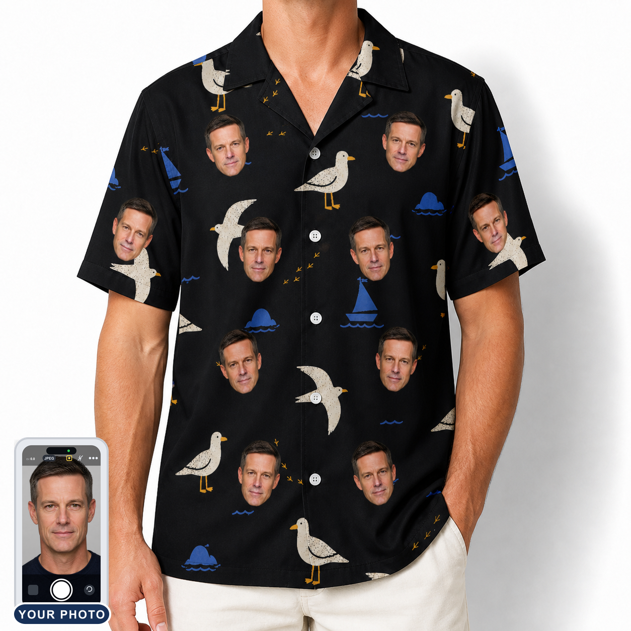 Men's Seagullcation Custom Face Hawaiian Shirt