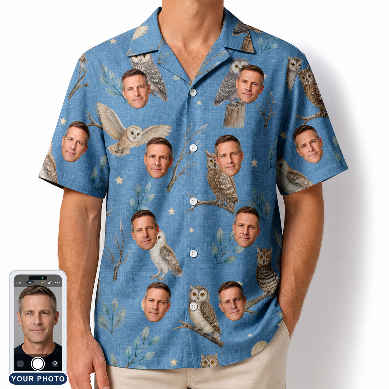 Men's Hoot Hollow Custom Face Hawaiian Shirt