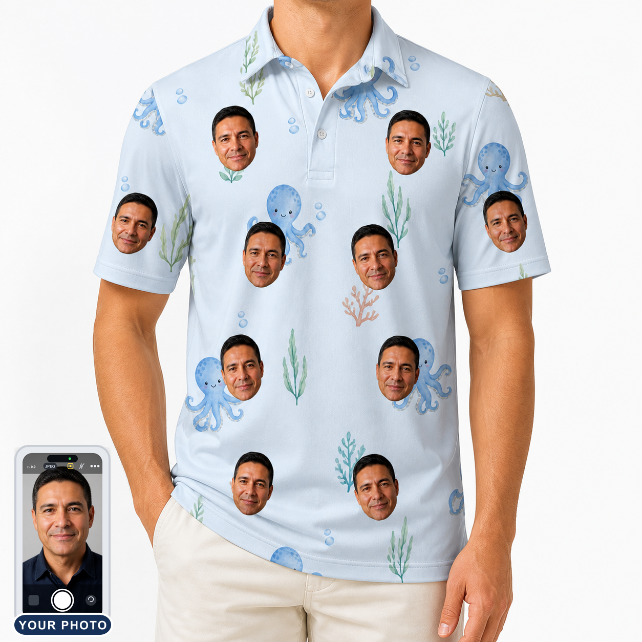 Men's Tentacle Tickle Custom Face Polo Shirt