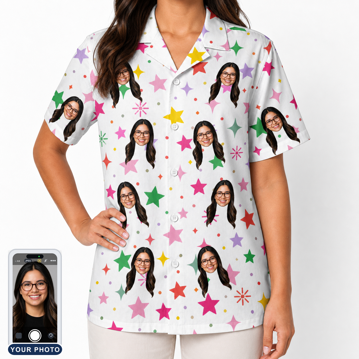Women's Confetti Comets Custom Face Hawaiian Shirt