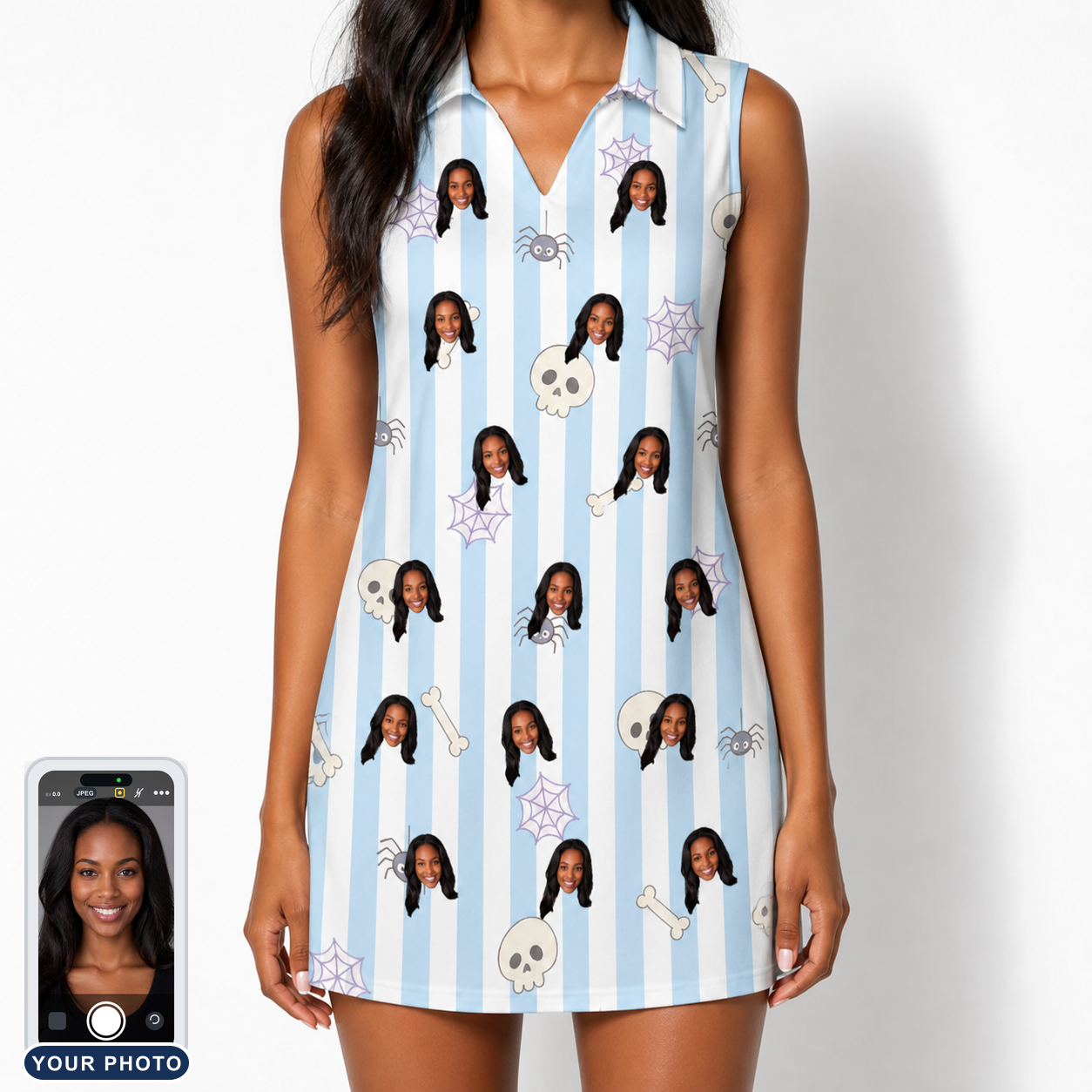 Women's Graveyard Giggles Custom Face V-Neck Dress
