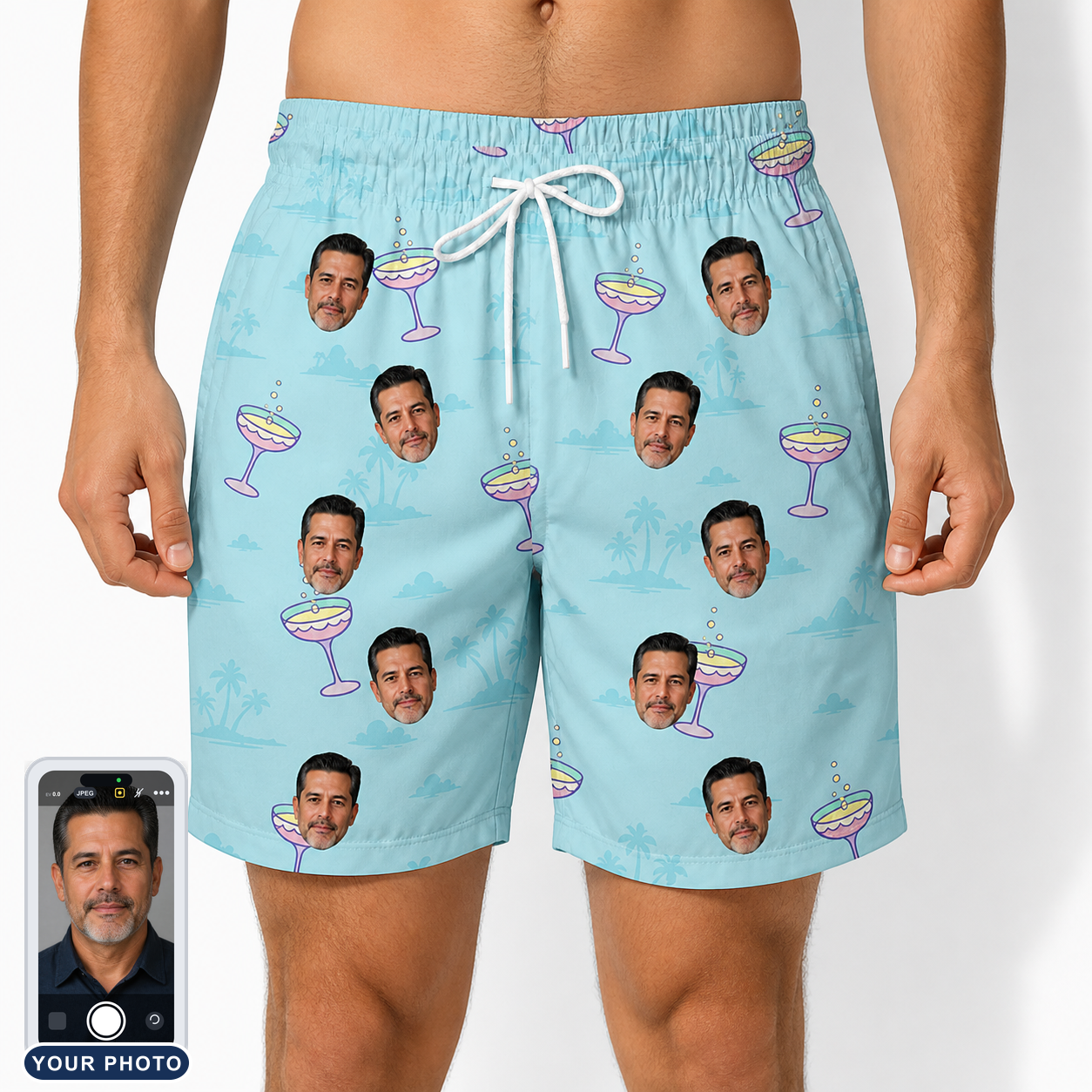 Men's Cork Kisses Custom Face Beach Shorts