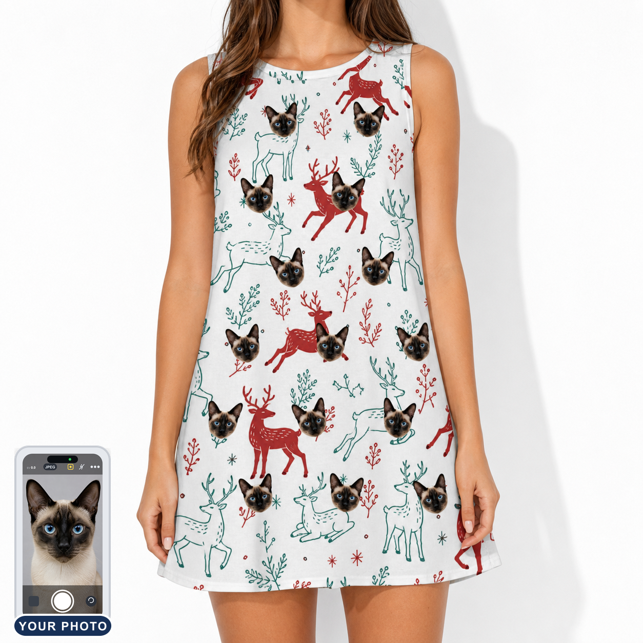 Women's Prancer Pranks Custom Cat Face Tank Dress