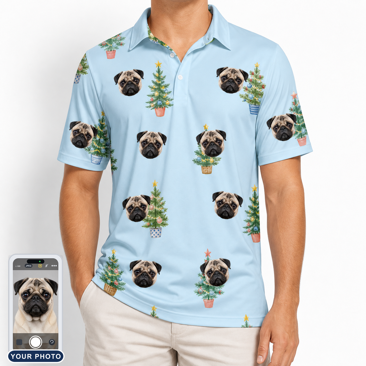 Men's Spruce Spectacle Custom Dog Face Polo Shirt