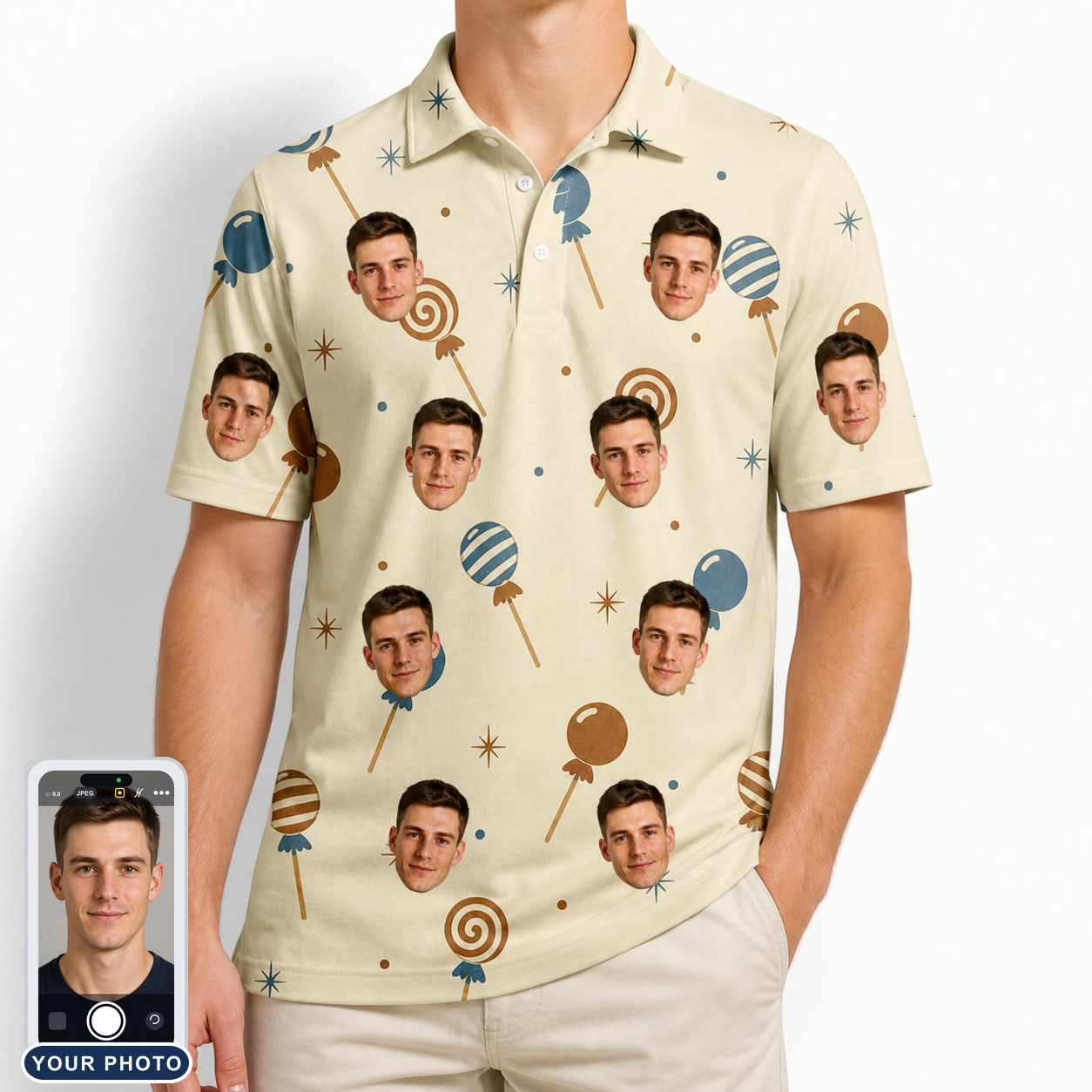 Men's Sugar Spin Custom Face Polo Shirt
