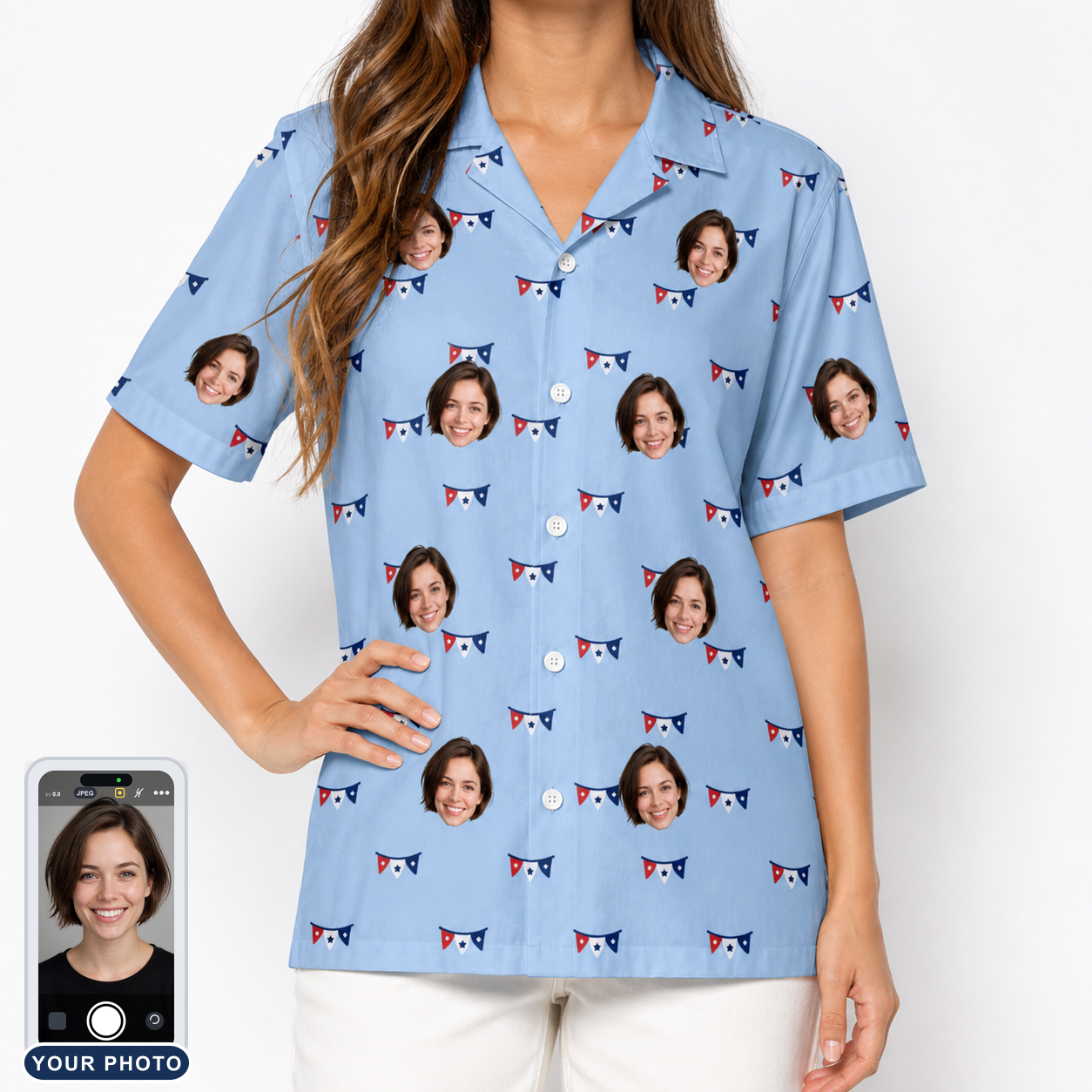 Women's Yankee Doodle Custom Face Hawaiian Shirt