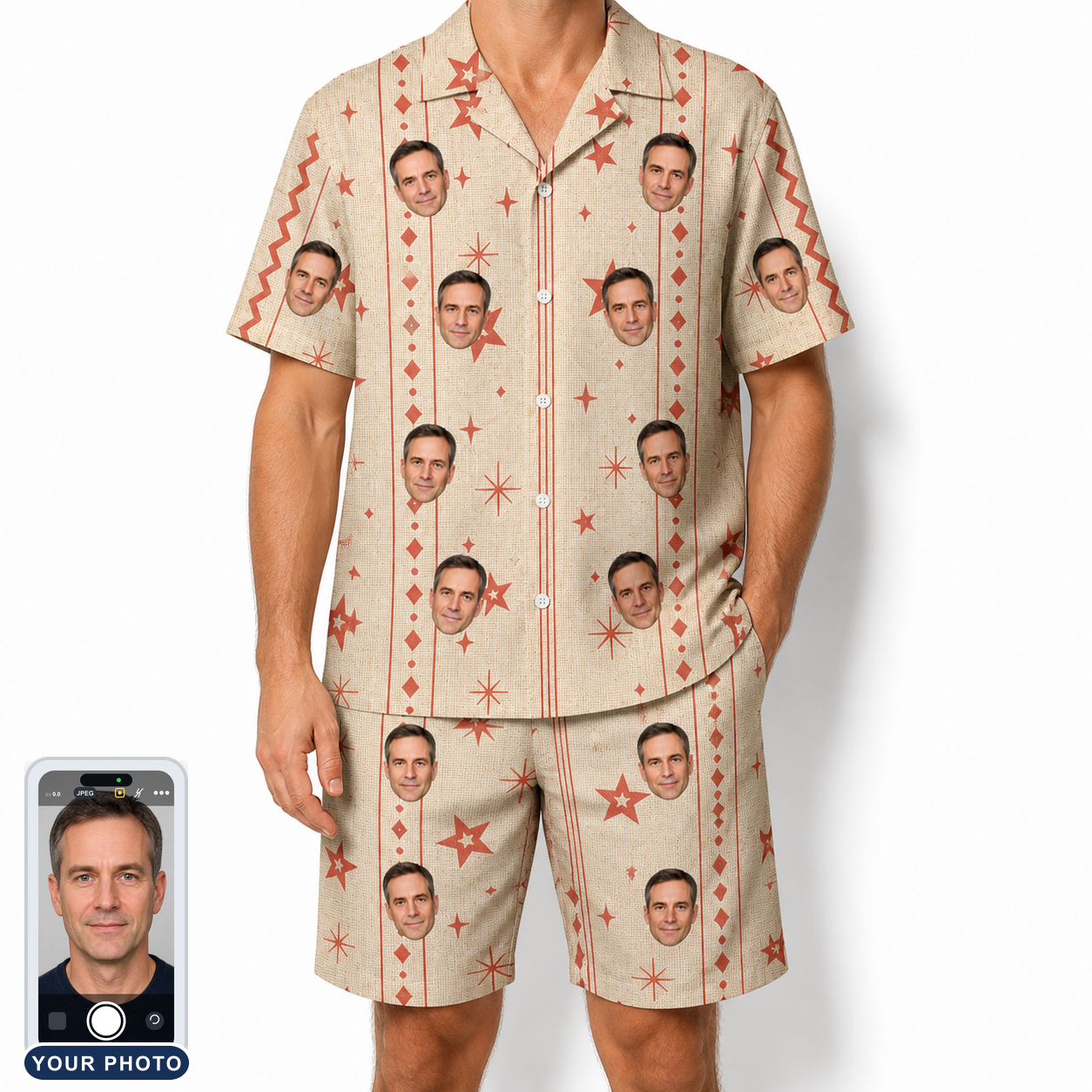 Men's Glow Gala Custom Face Shirt & Shorts Set