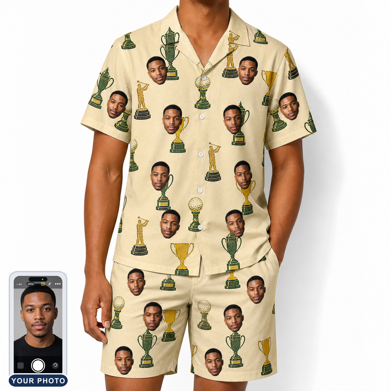 Men's Putting Prizes Custom Face Shirt & Shorts Set