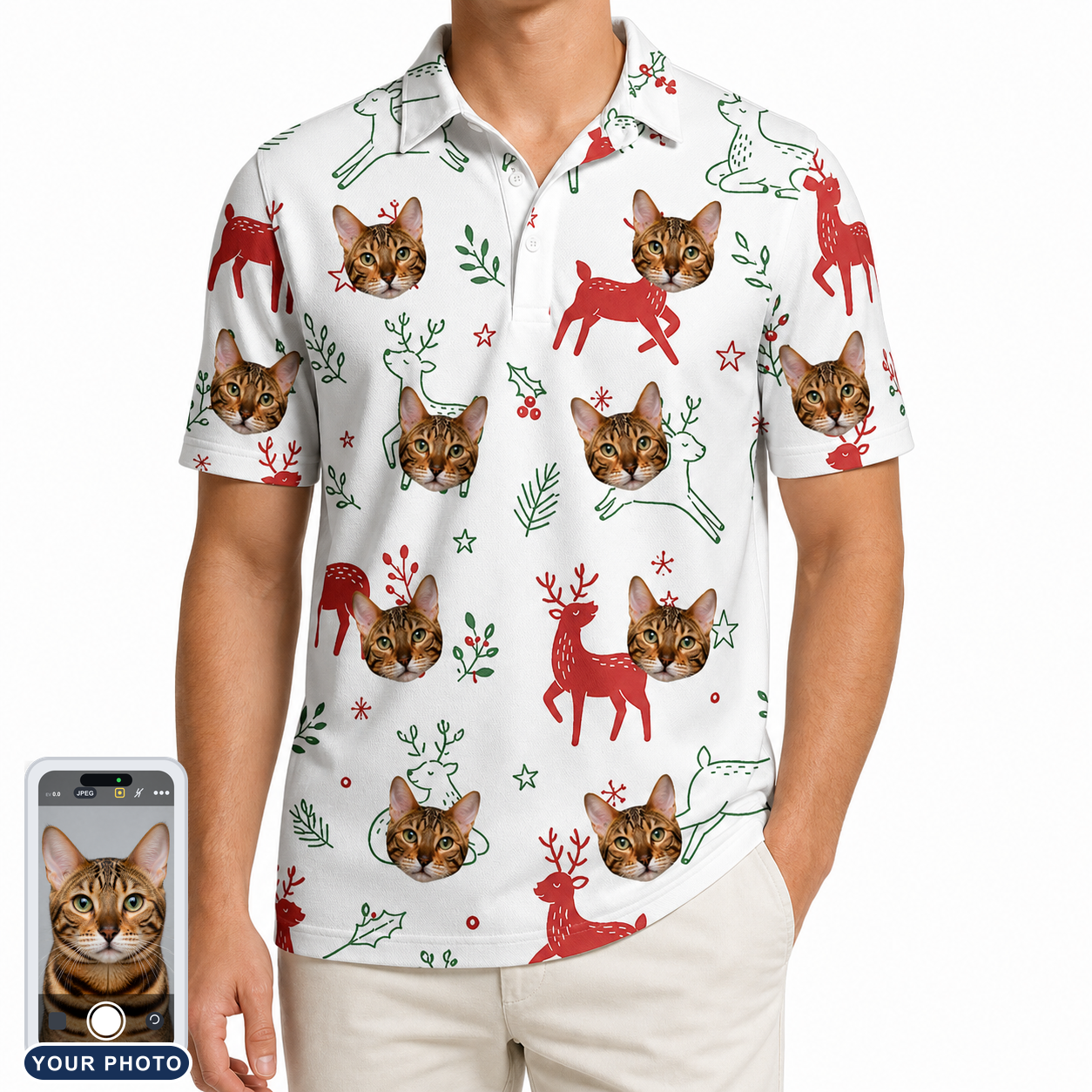 Men's Rudolph Ruckus Custom Cat Face Polo Shirt