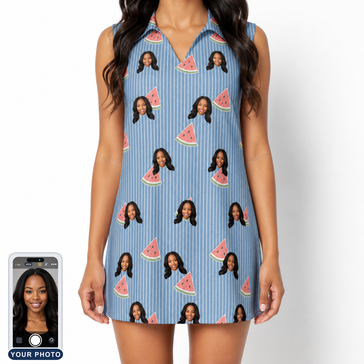 Women's Melon Mosaic Custom Face V-Neck Dress
