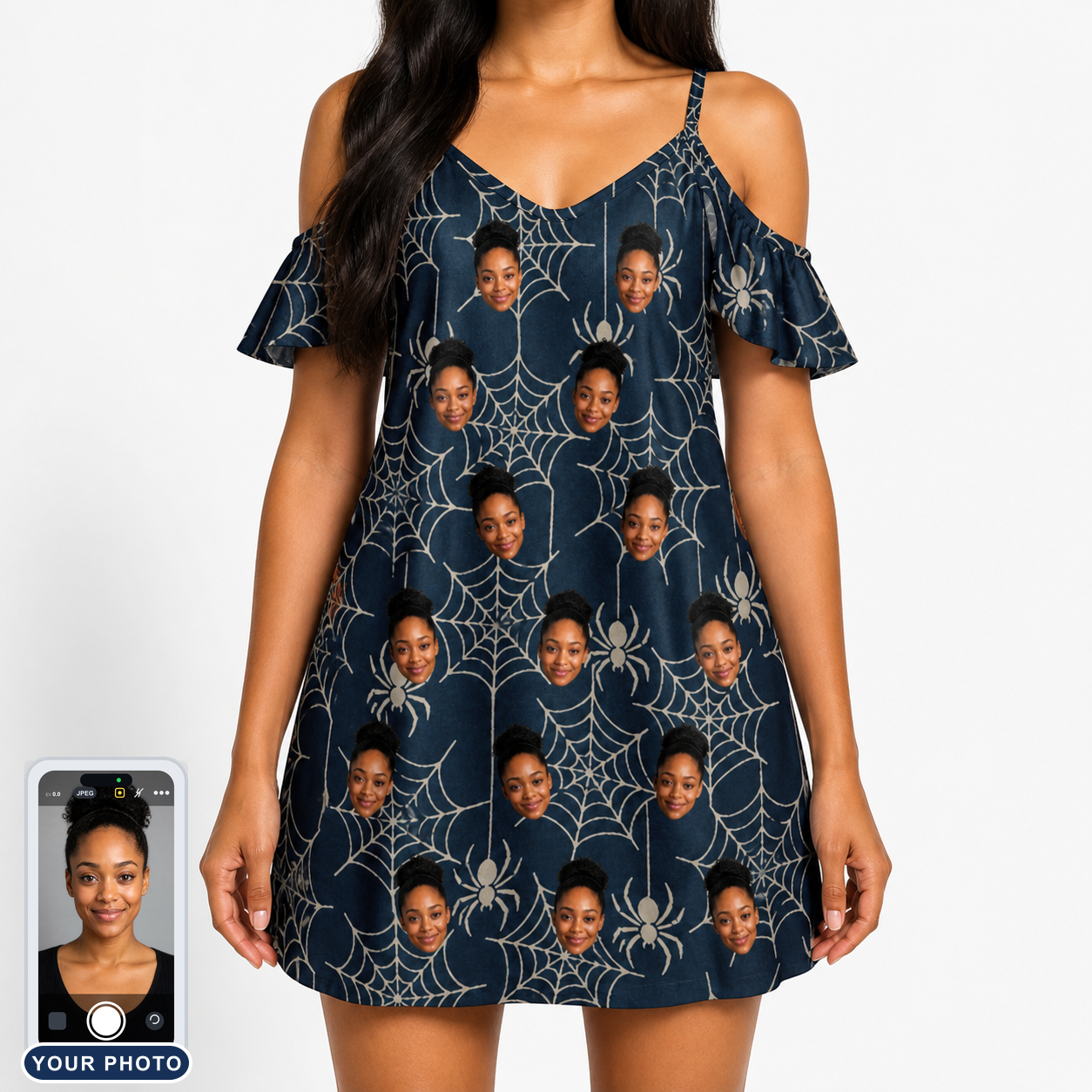 Women's Grim Gridwork Custom Face Off-Shoulder Dress
