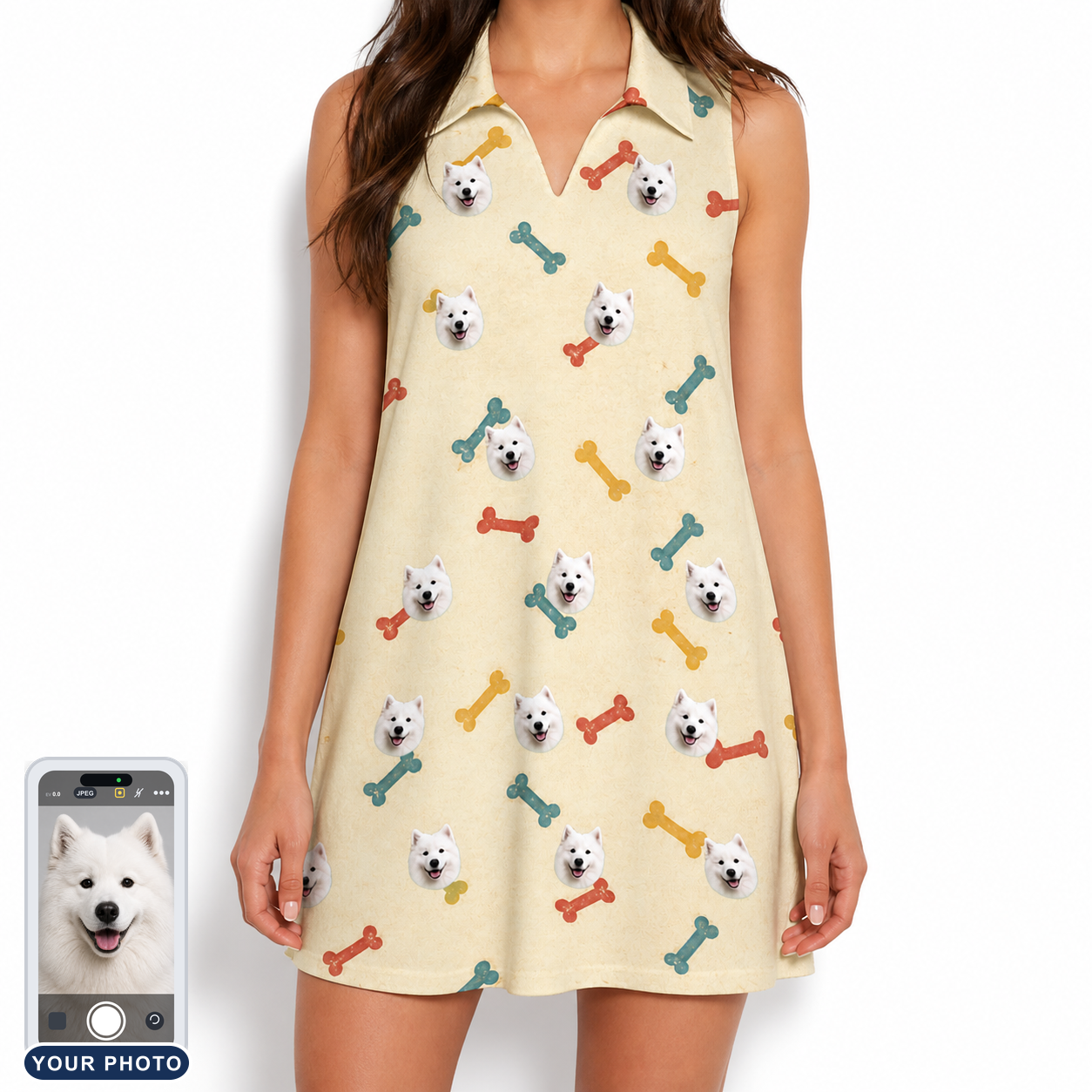 Women's Chewsy Chompers Custom Dog Face V-Neck Dress