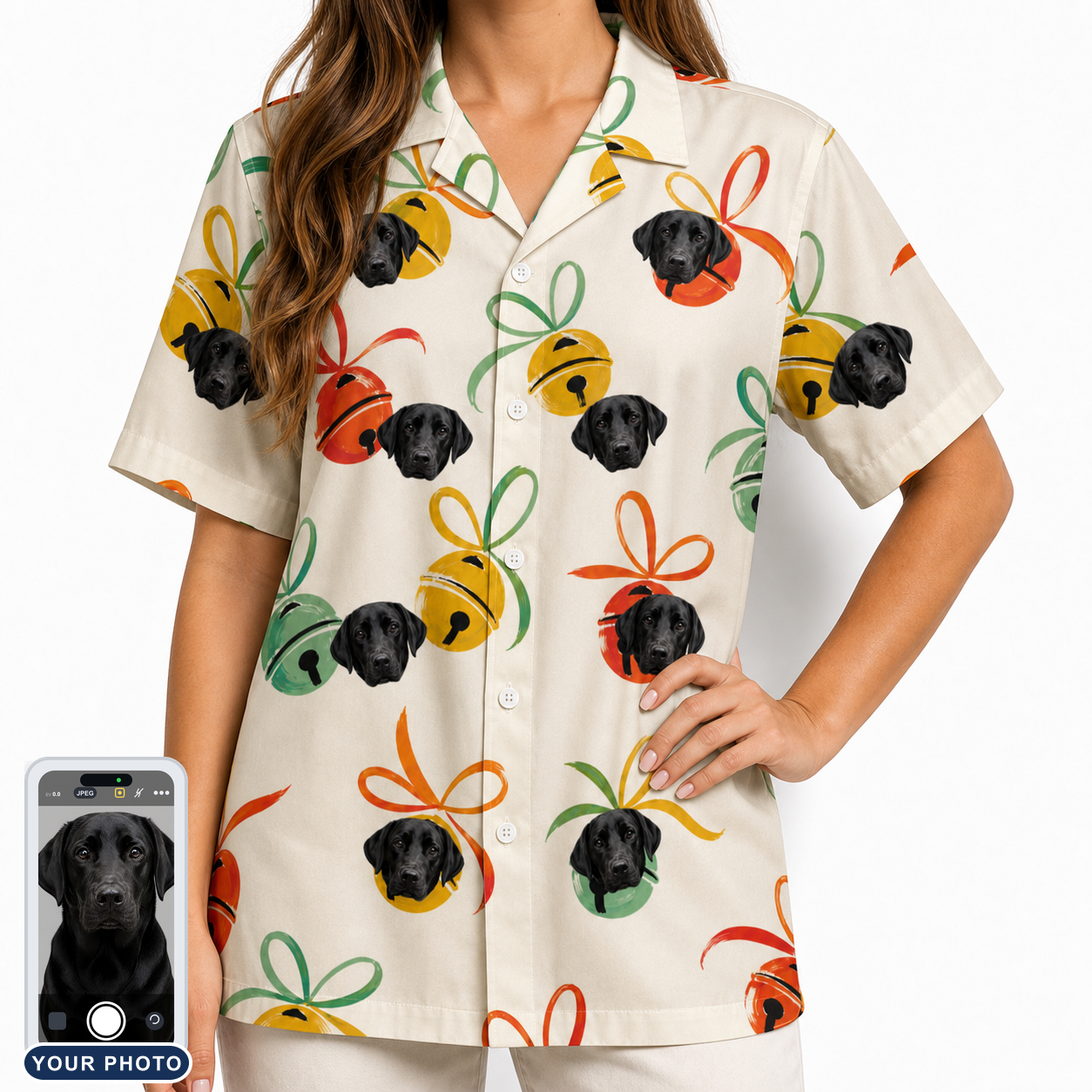 Women's Sleigh Bells Custom Dog Face Hawaiian Shirt