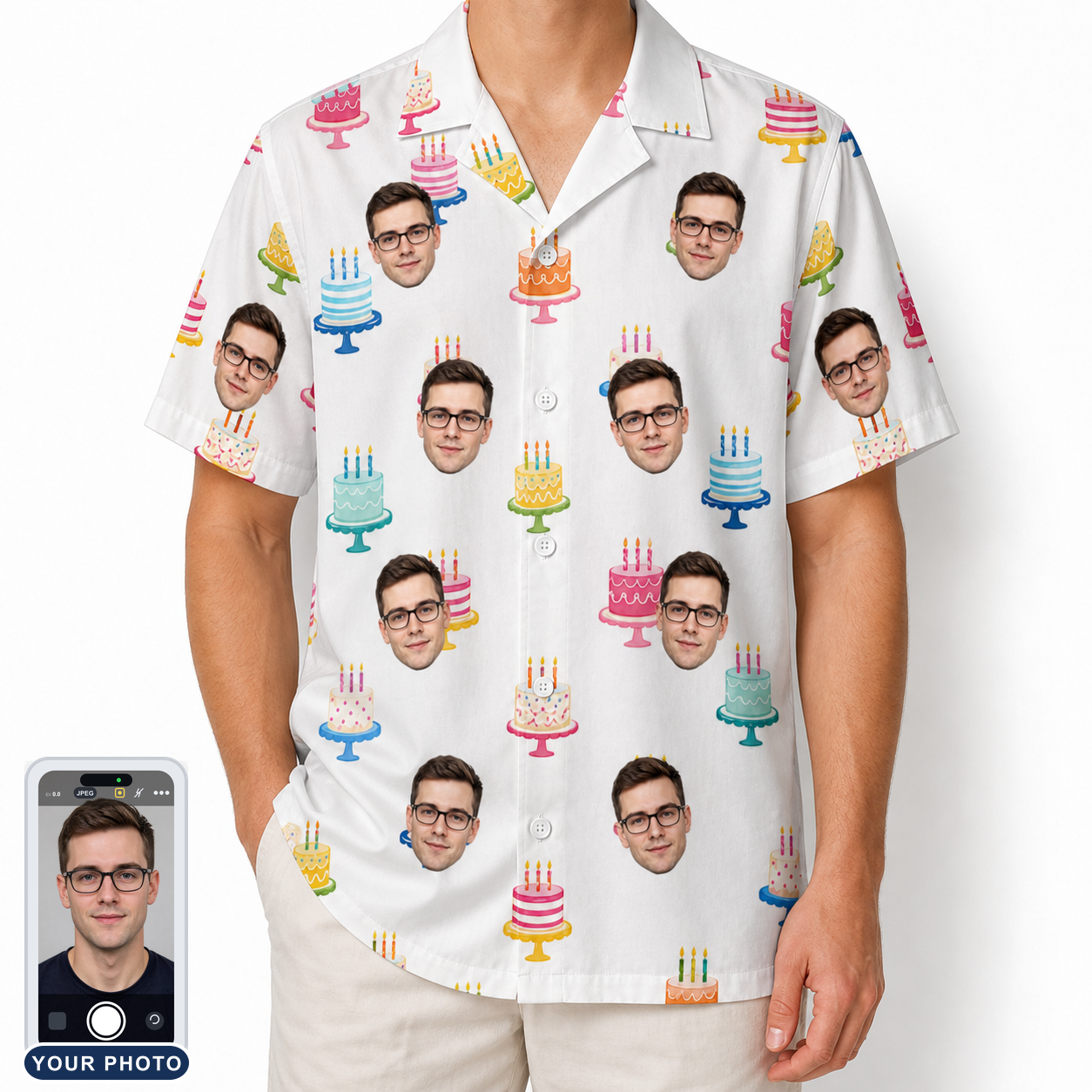 Men's Cake Craze Custom Face Hawaiian Shirt