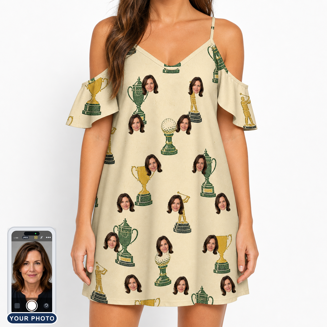 Women's Putting Prizes Custom Face Off-Shoulder Dress