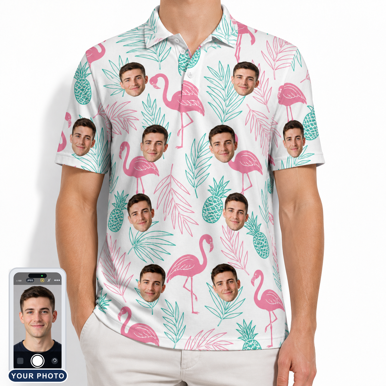 Men's Long-Legged Luau Custom Face Polo Shirt