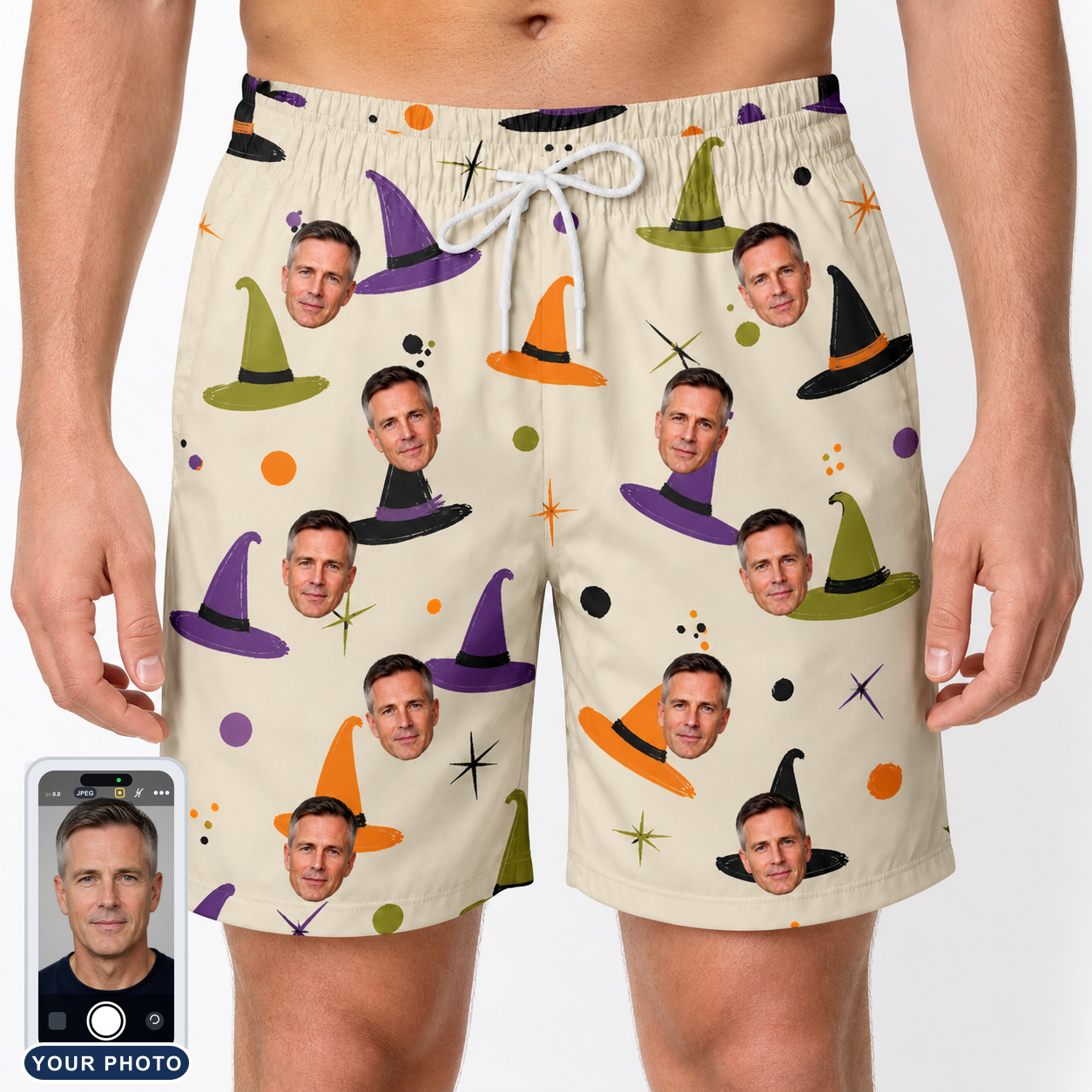 Men's Hexed Headwear Custom Face Beach Shorts