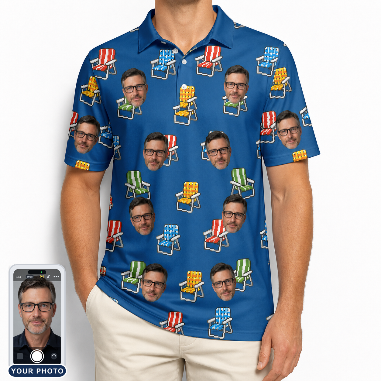 Men's Patio Perch Custom Face Polo Shirt