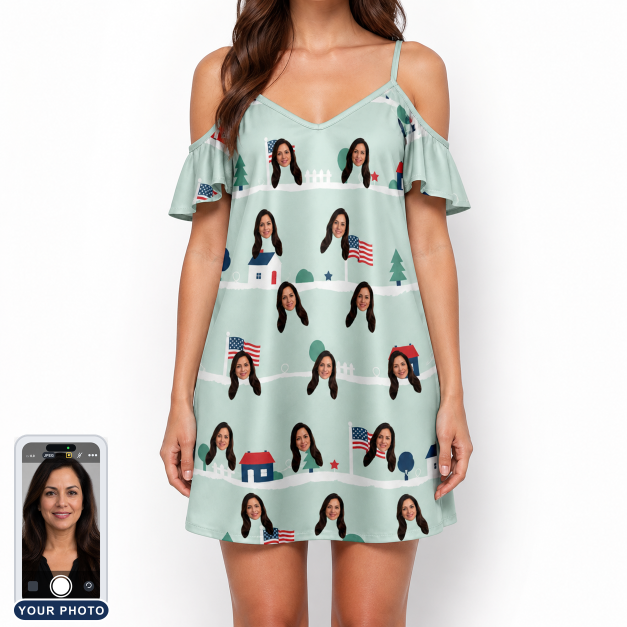 Women's Old Glory Custom Face Off-Shoulder Dress
