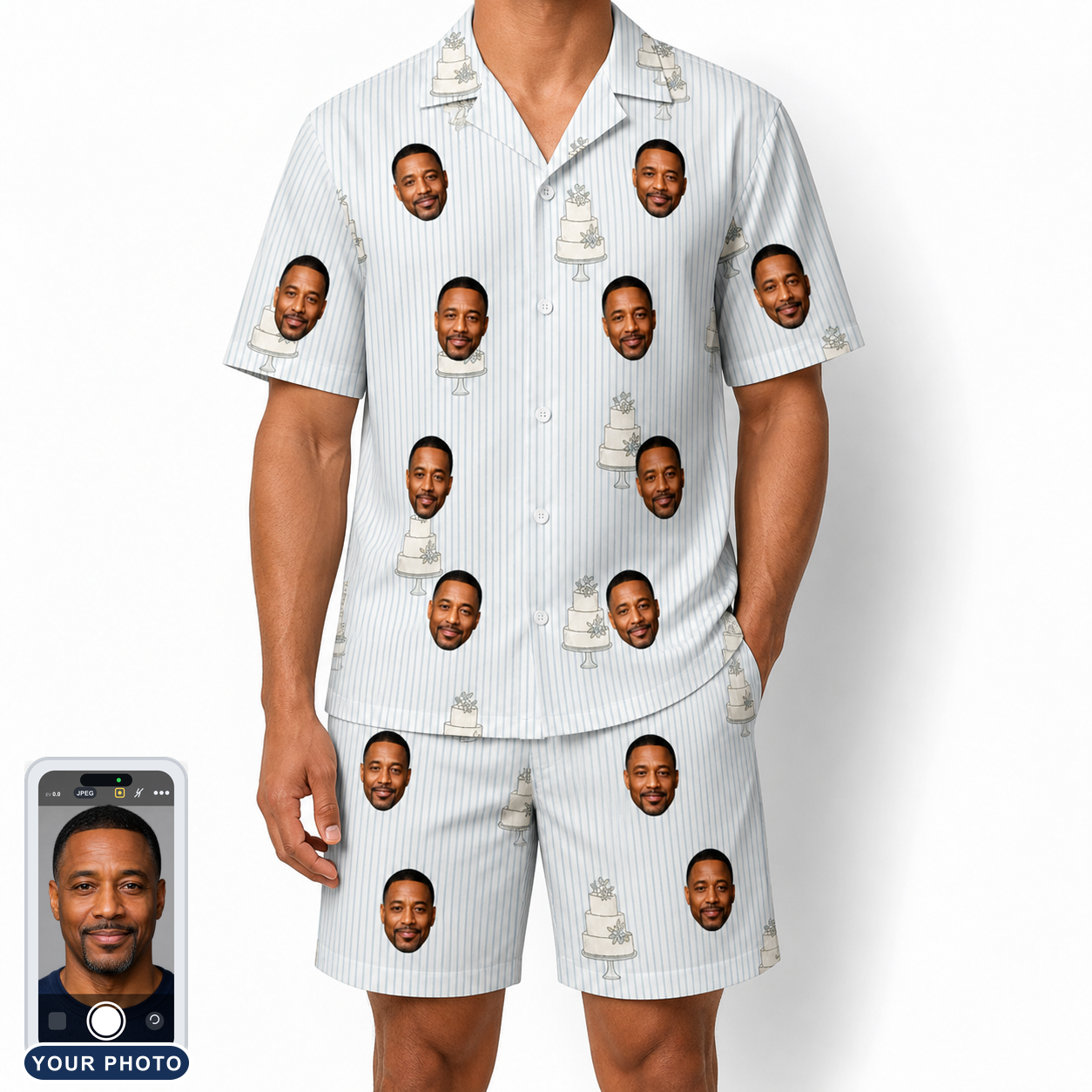 Men's Mermaid Meringue Custom Face Shirt & Shorts Set