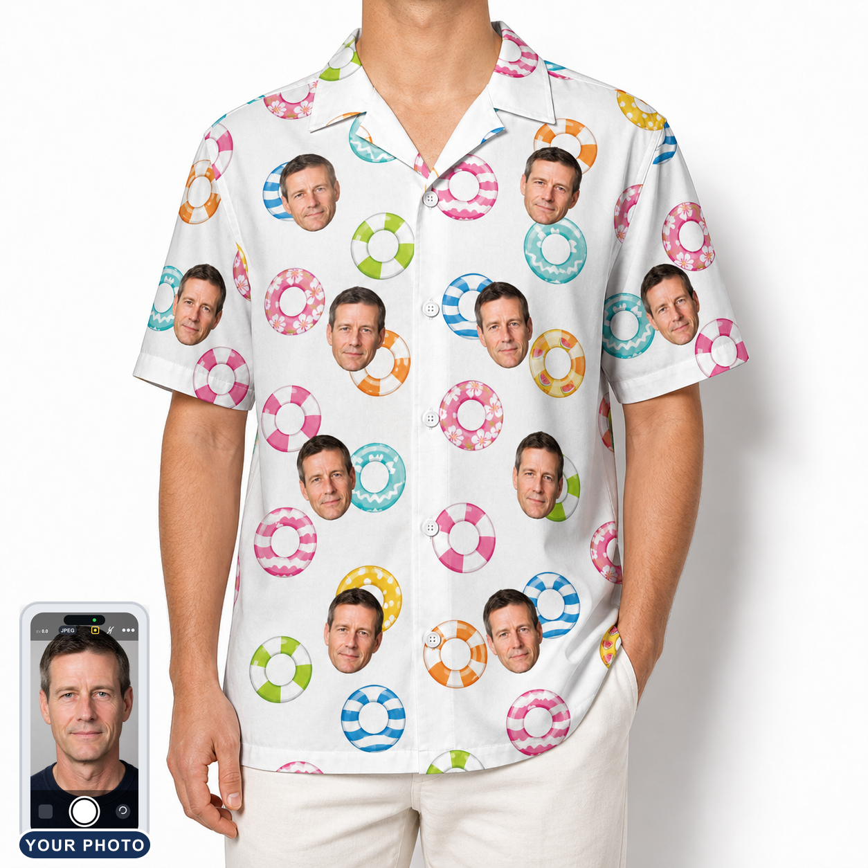Men's Rainbow Ripples Custom Face Hawaiian Shirt