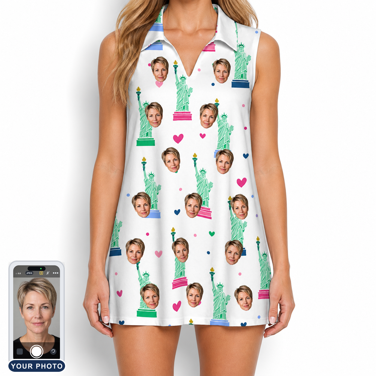 Women's Lady Landmark Custom Face V-Neck Dress