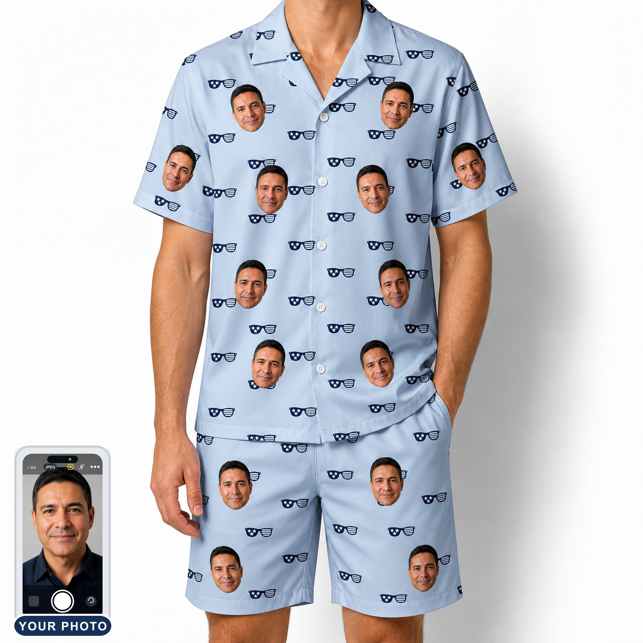 Men's Tri-Tone Tints Custom Face Shirt & Shorts Set