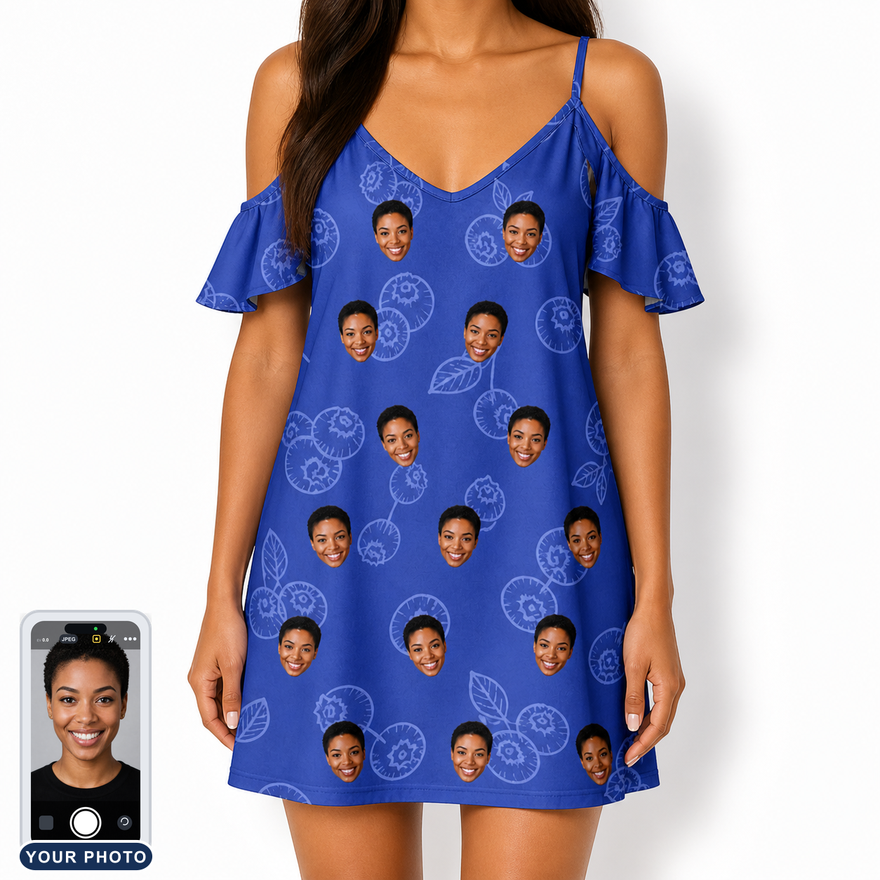 Women's Blueberry Boogie Custom Face Off-Shoulder Dress