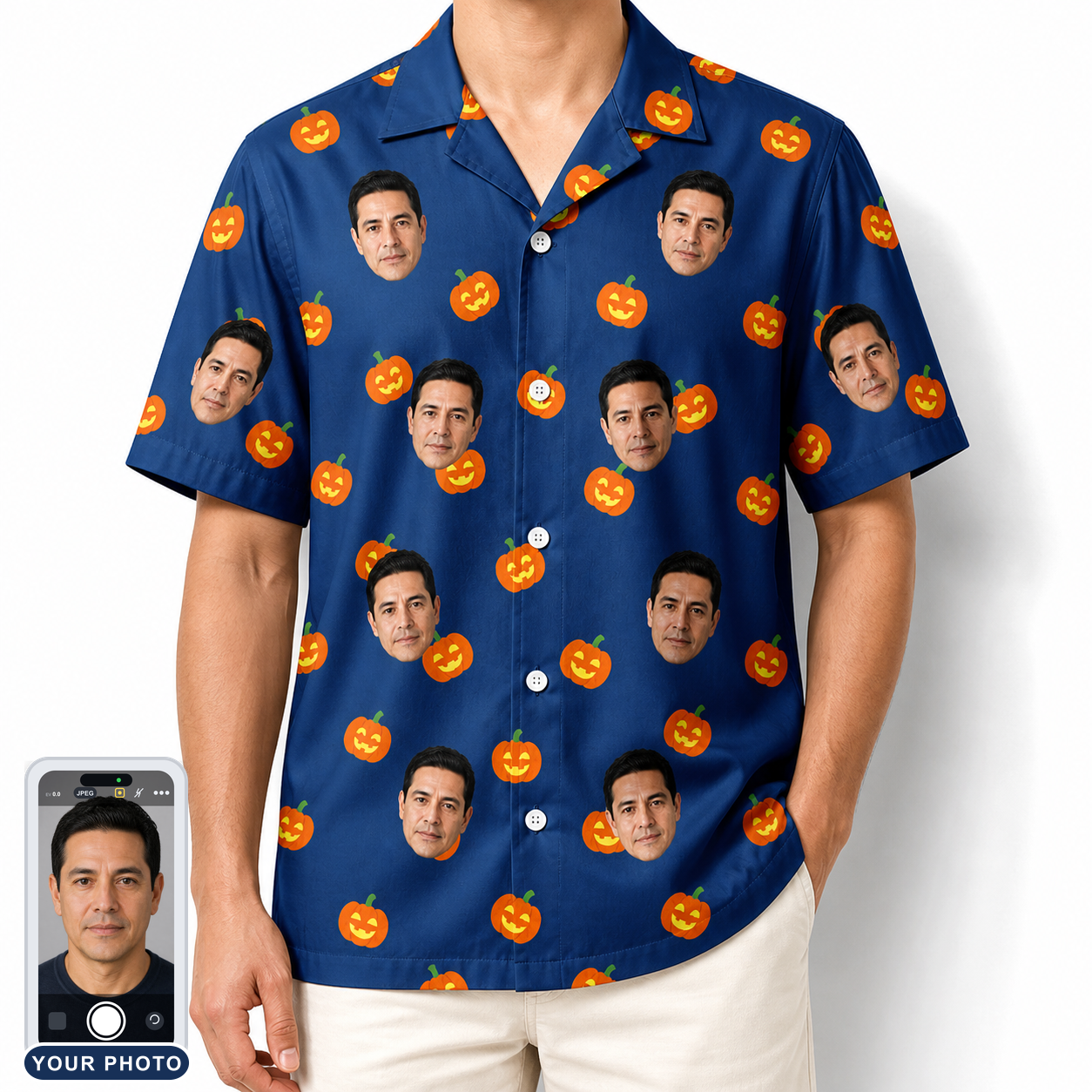 Men's Orange Oddities Custom Face Hawaiian Shirt
