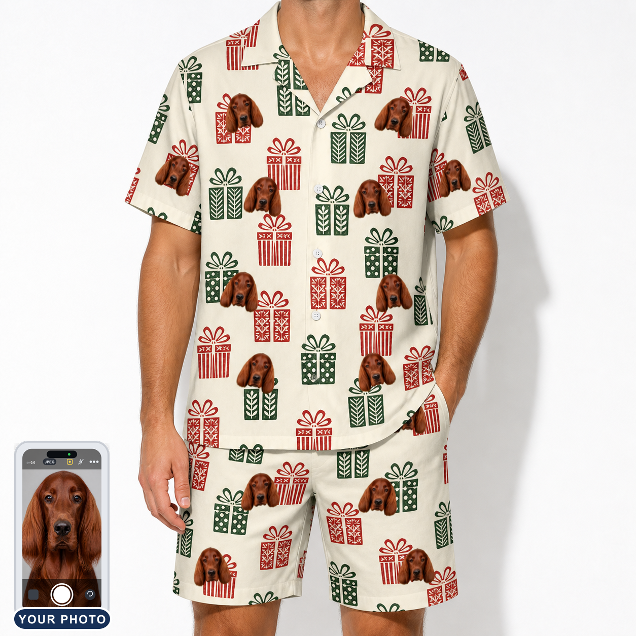 Men's Bowtiful Bundles Custom Dog Face Shirt & Shorts Set