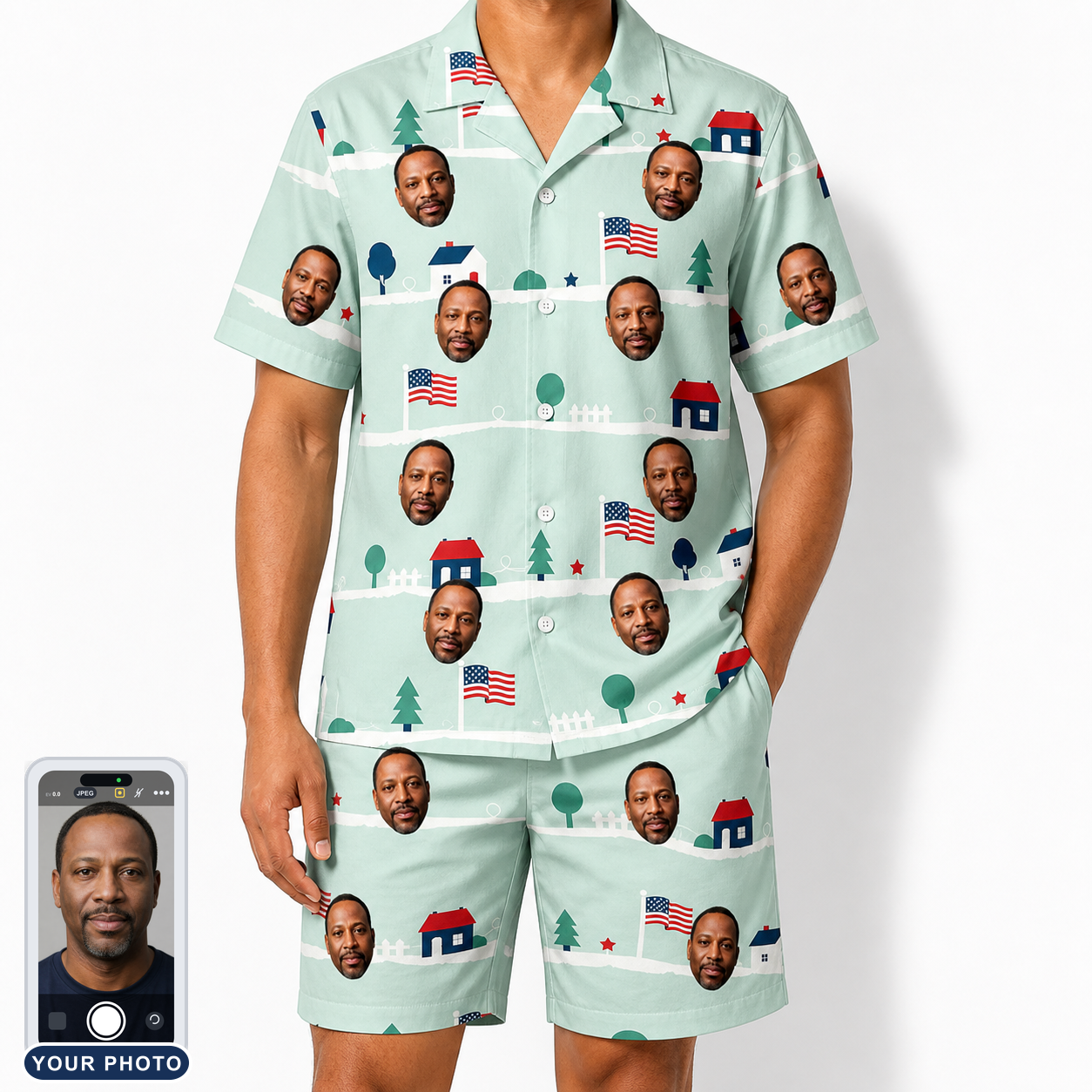 Men's Old Glory Custom Face Shirt & Shorts Set