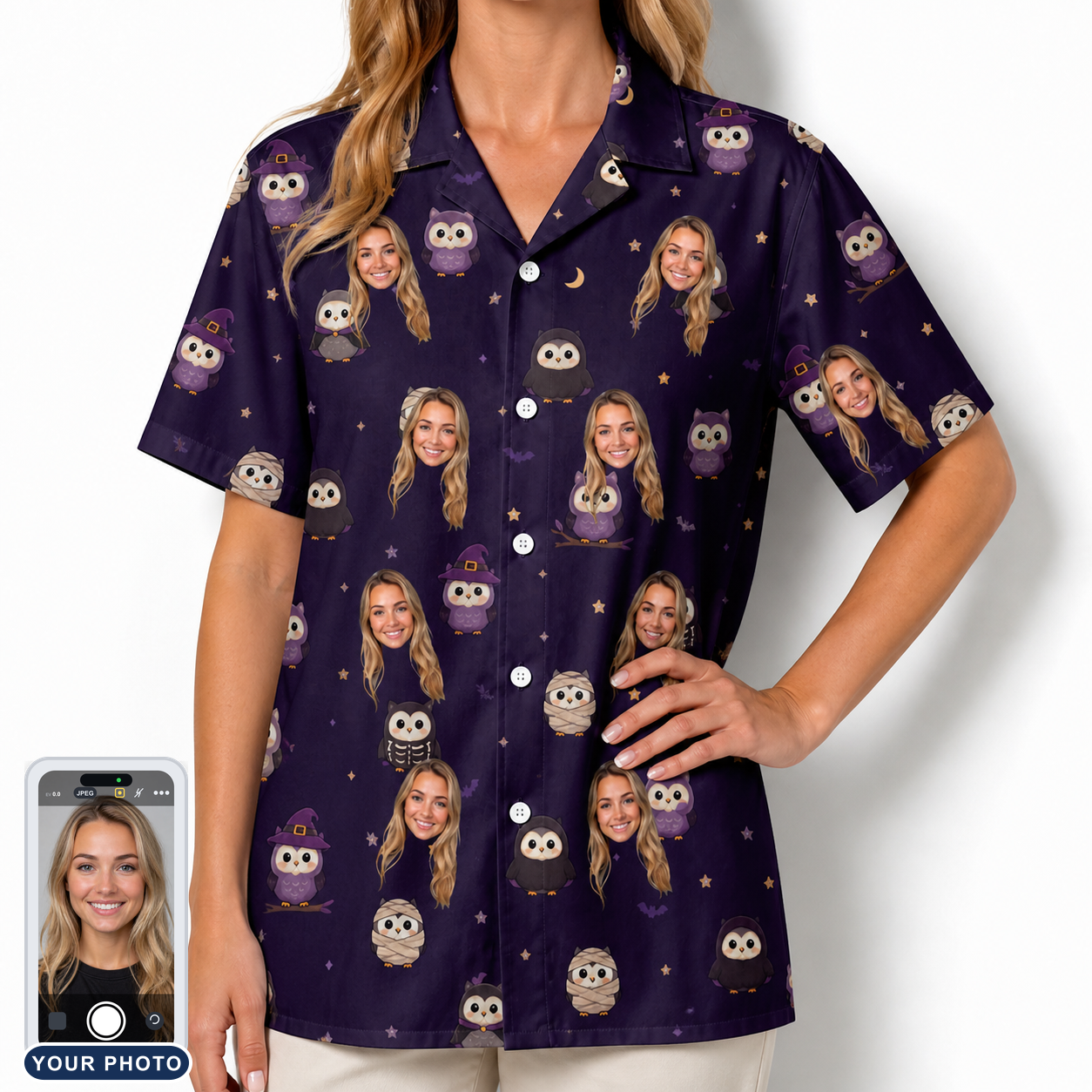 Women's Feathered Frights Custom Face Hawaiian Shirt