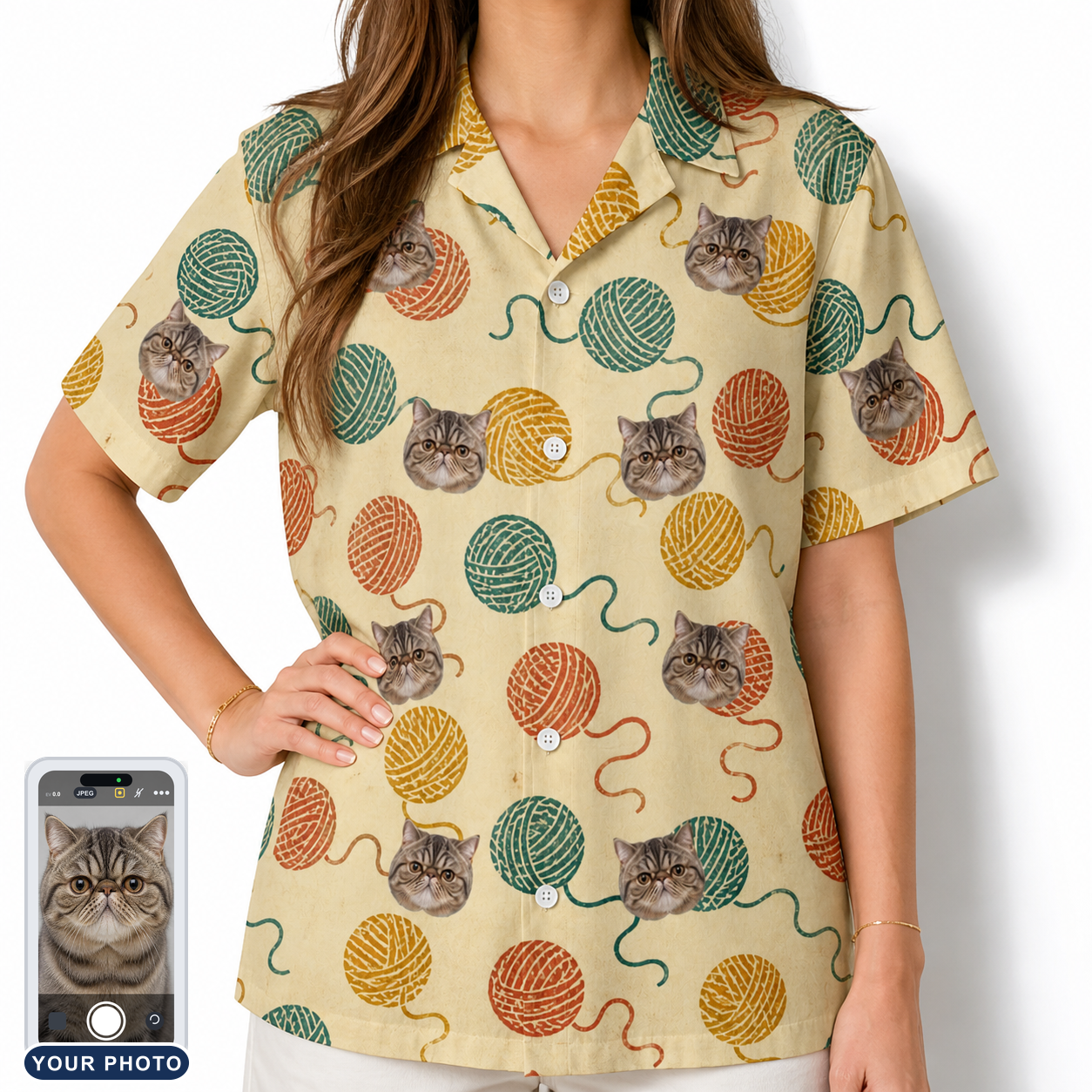 Women's Mewton Balls Custom Cat Face Hawaiian Shirt